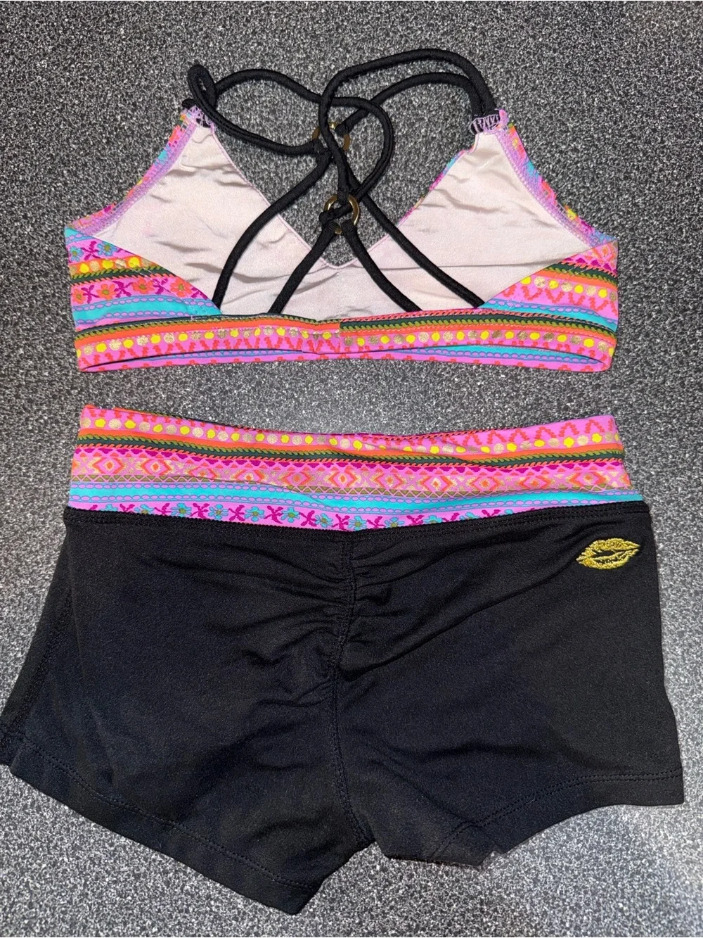 California Kiss Pink & Teal Striped Dance Set Size Child Medium